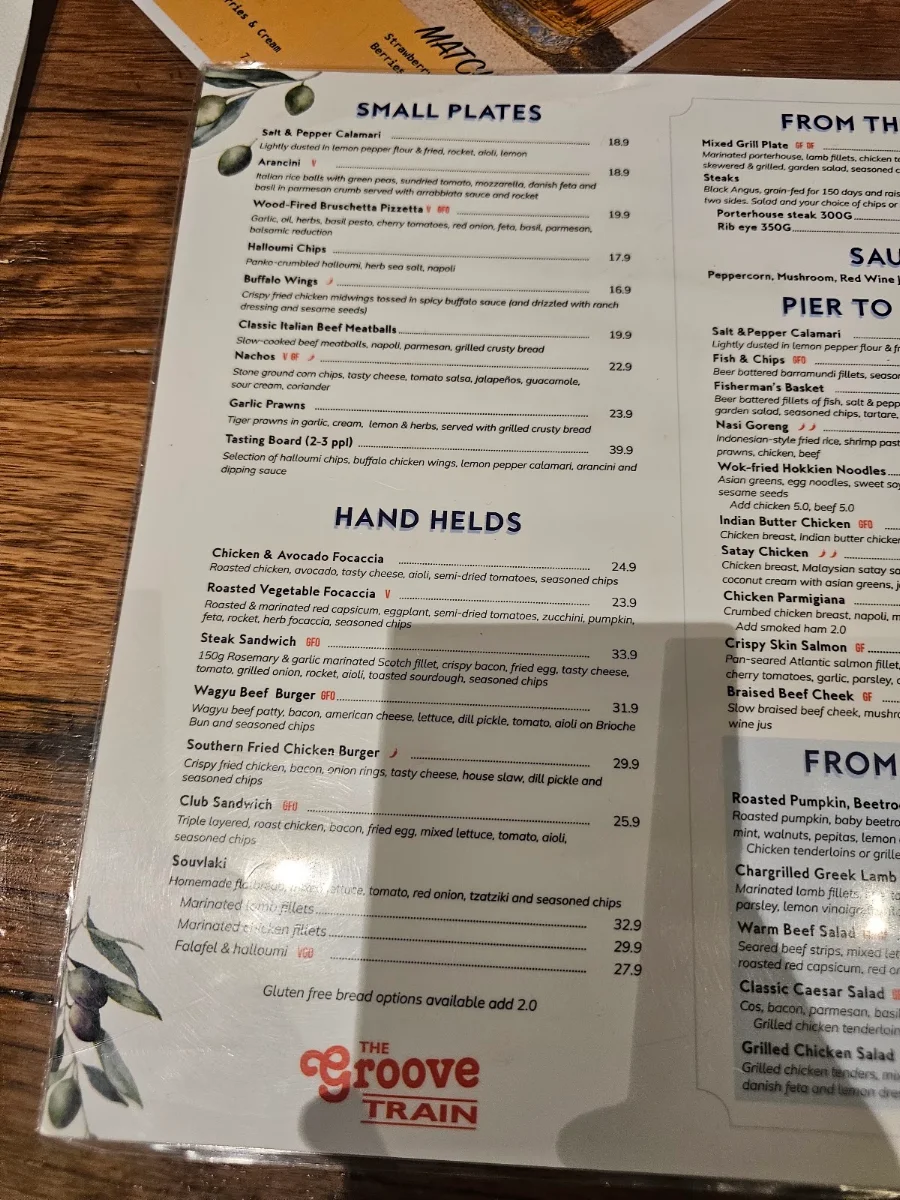 Menu, The Groove Train Epping