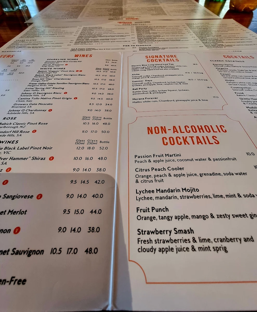 Menu, The Groove Train Epping
