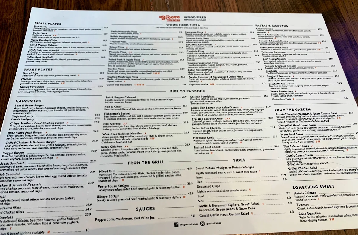 Menu, The Groove Train Epping