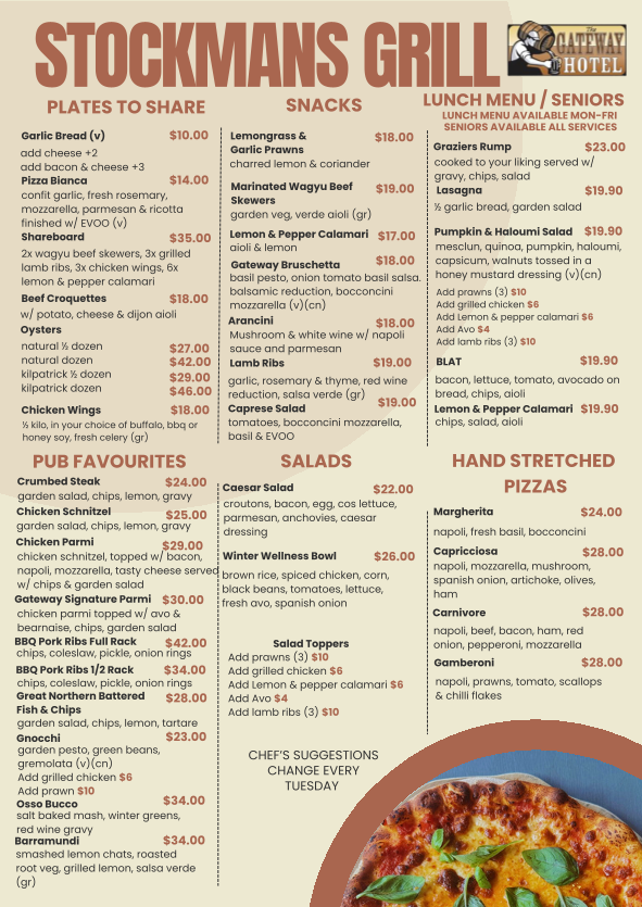 Menu, Gateway Hotel