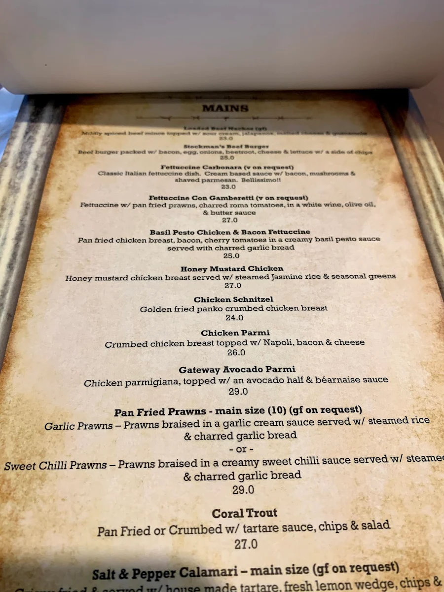 Menu, Gateway Hotel