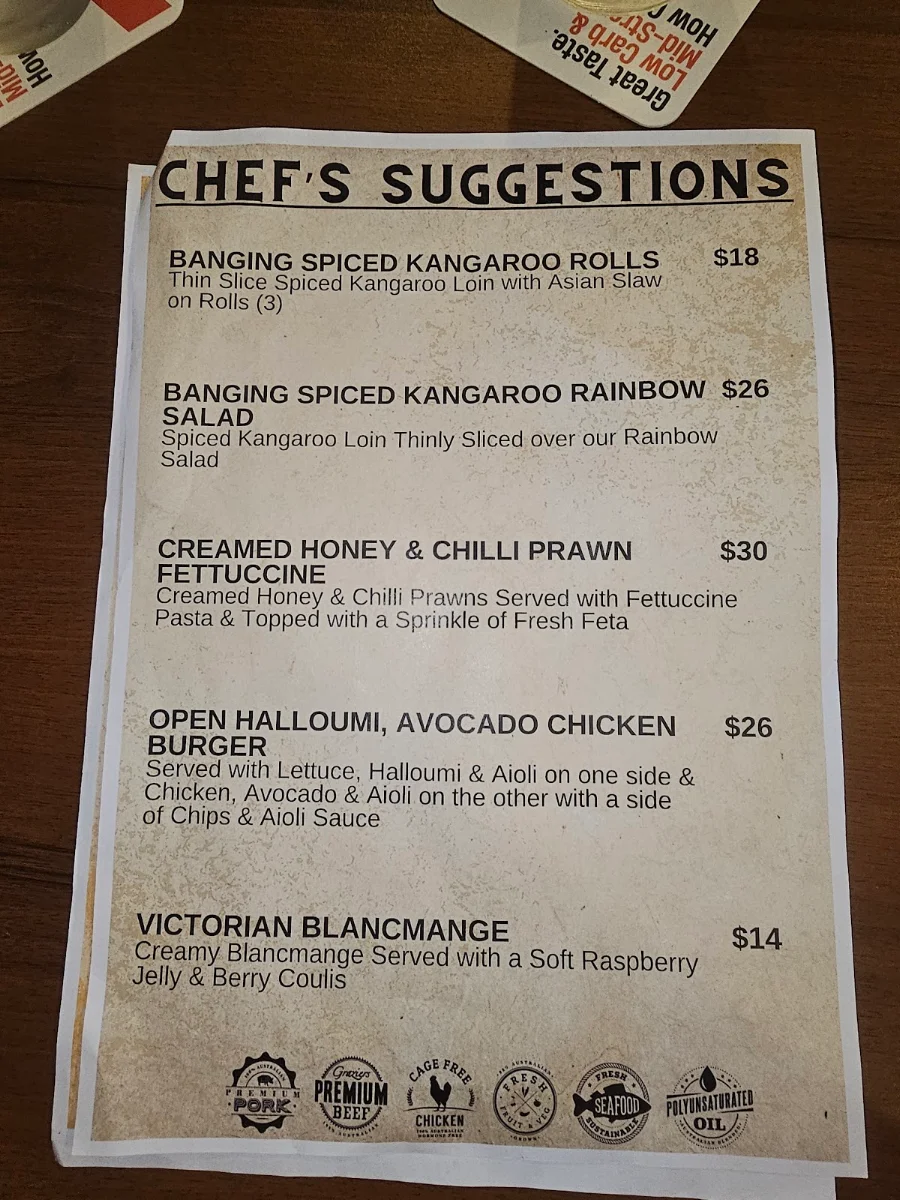 Menu, Gateway Hotel