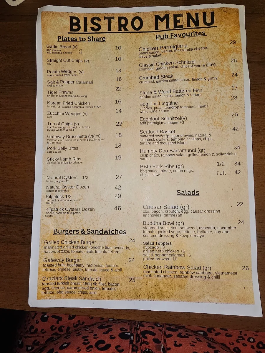 Menu, Gateway Hotel