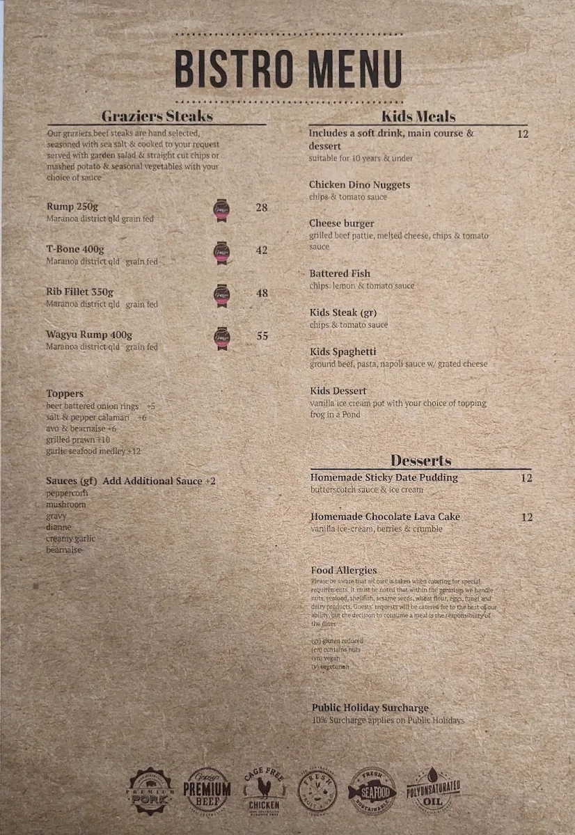 Menu, Gateway Hotel