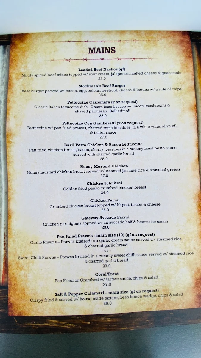 Menu, Gateway Hotel