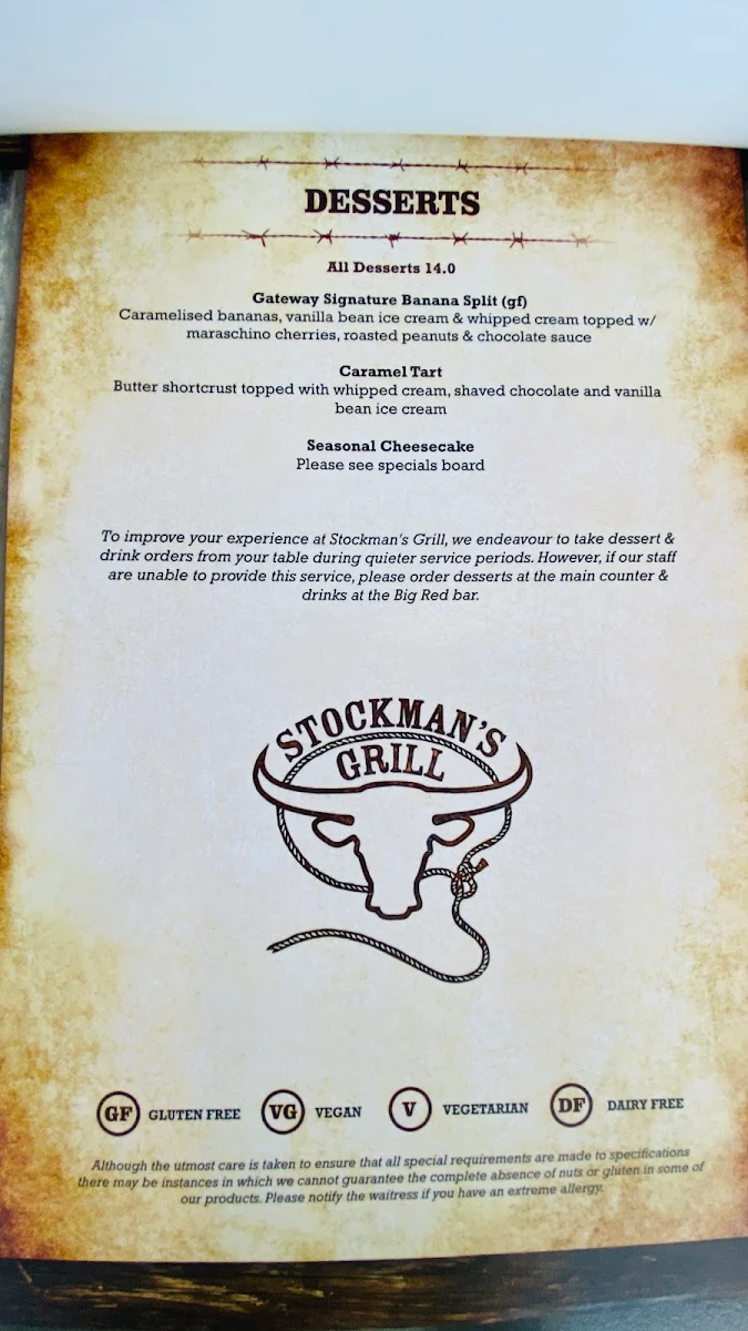 Menu, Gateway Hotel