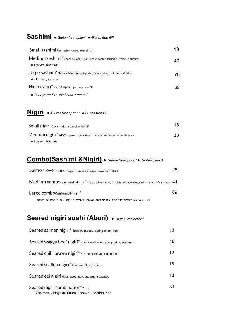 Menu, Sushi & Grill @ York Street