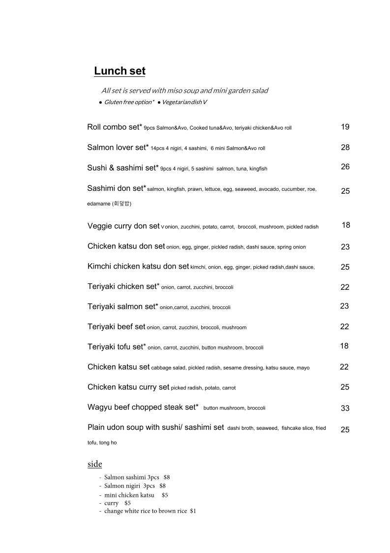 Menu, Sushi & Grill @ York Street