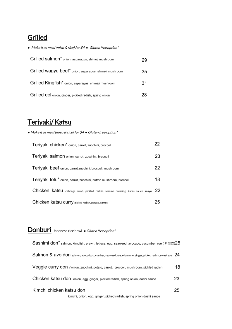 Menu, Sushi & Grill @ York Street