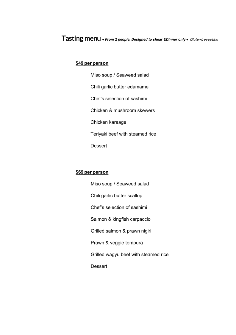 Menu, Sushi & Grill @ York Street