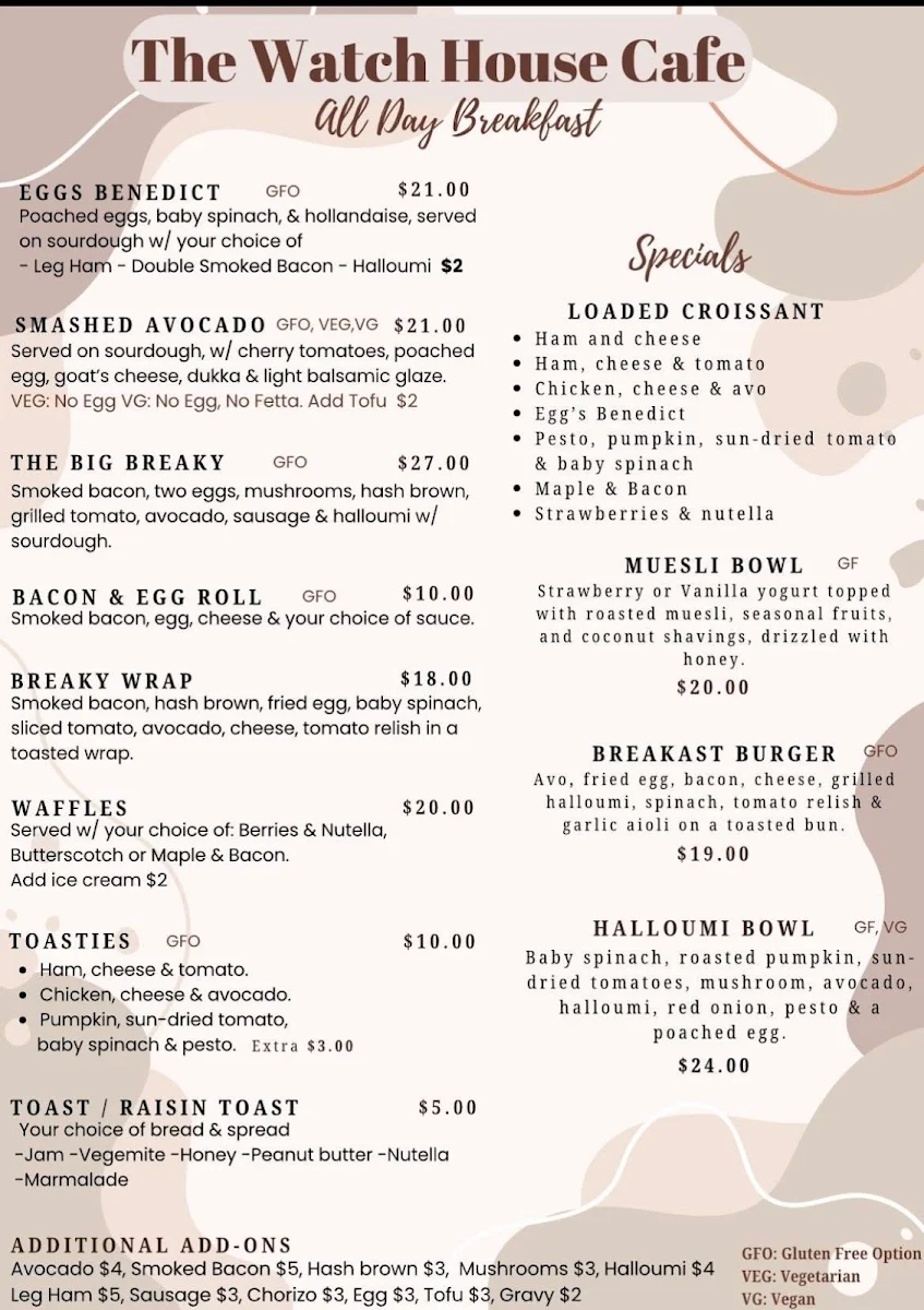 Menu, The Watch House Cafe & Pizzeria