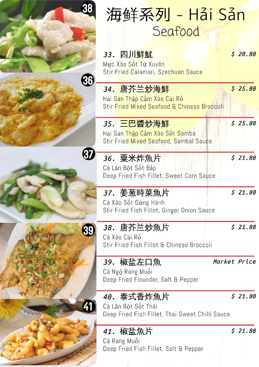 Menu, Ai Hue Restaurant