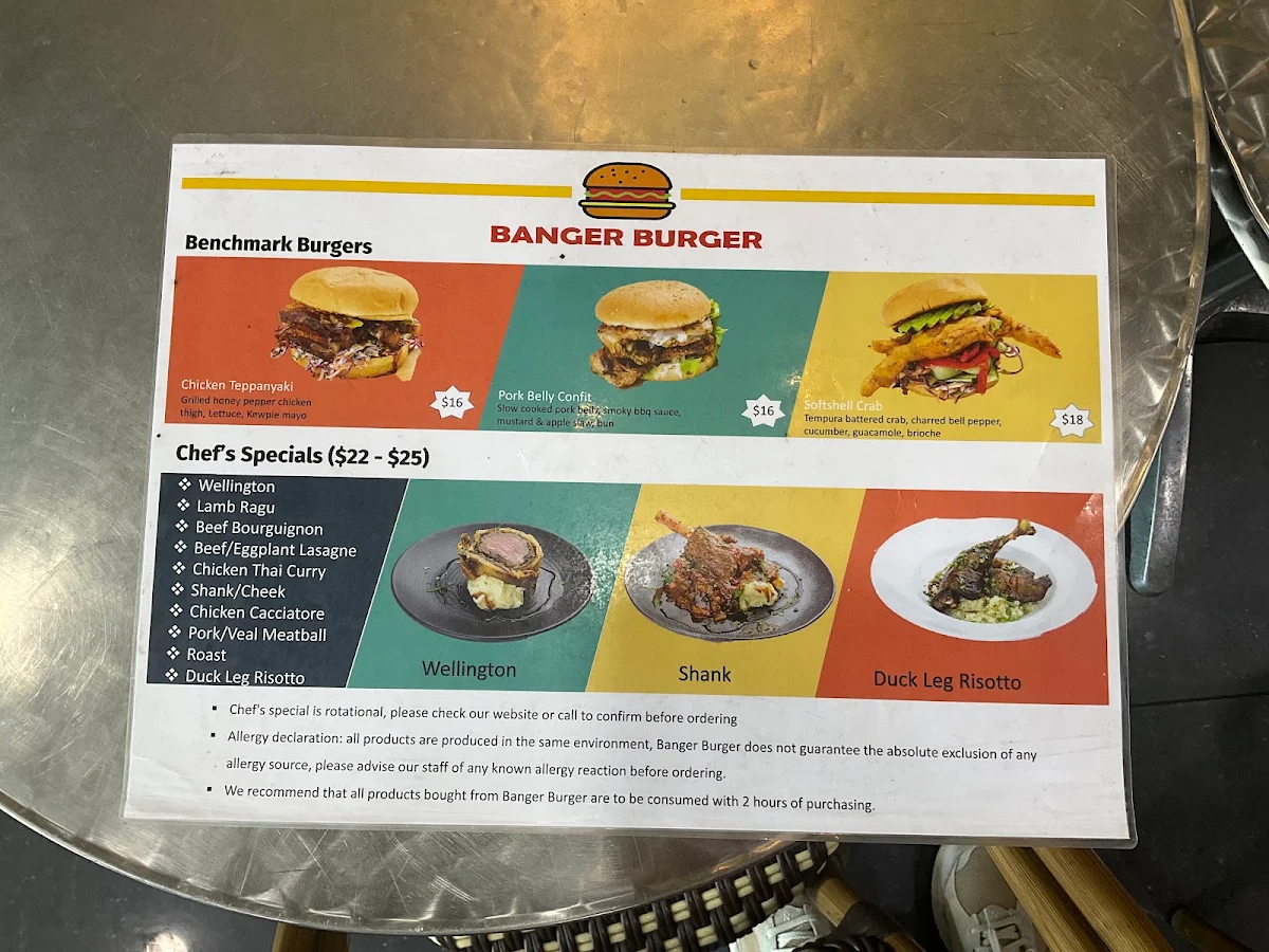 Menu, Banger Burger & Flake Eatery