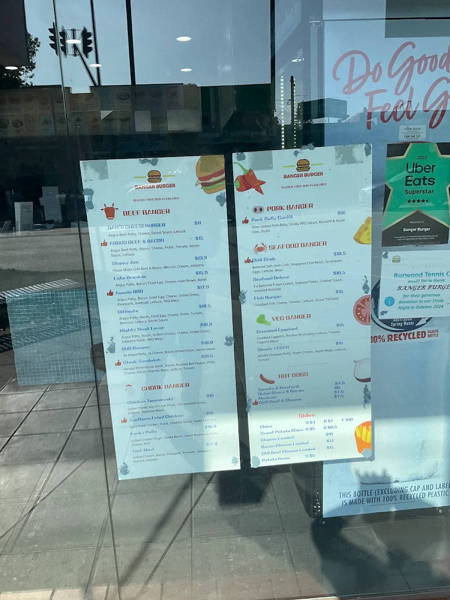 Menu, Banger Burger & Flake Eatery