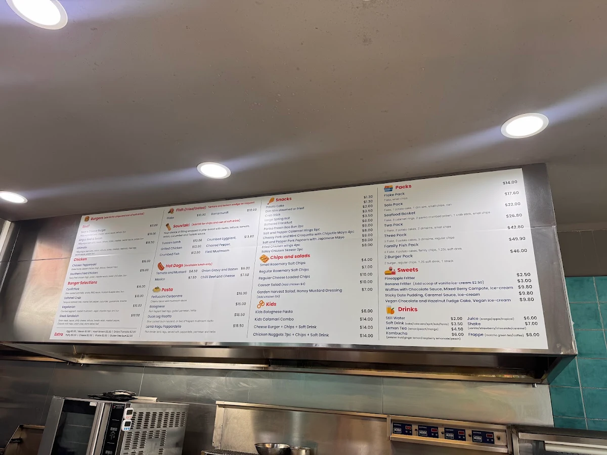Menu, Banger Burger & Flake Eatery
