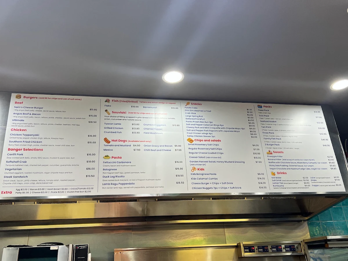 Menu, Banger Burger & Flake Eatery