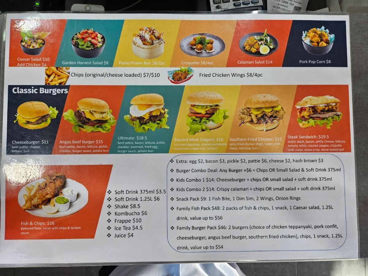 Menu, Banger Burger & Flake Eatery
