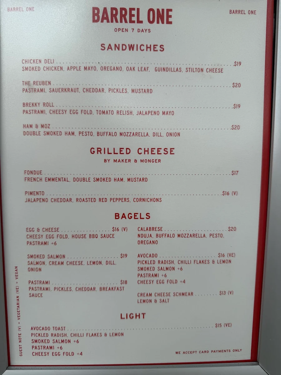 Menu, Barrel One Coffee Roasters Lane Cove