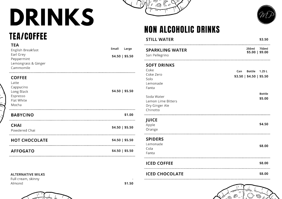 Menu, Melrose Pizza