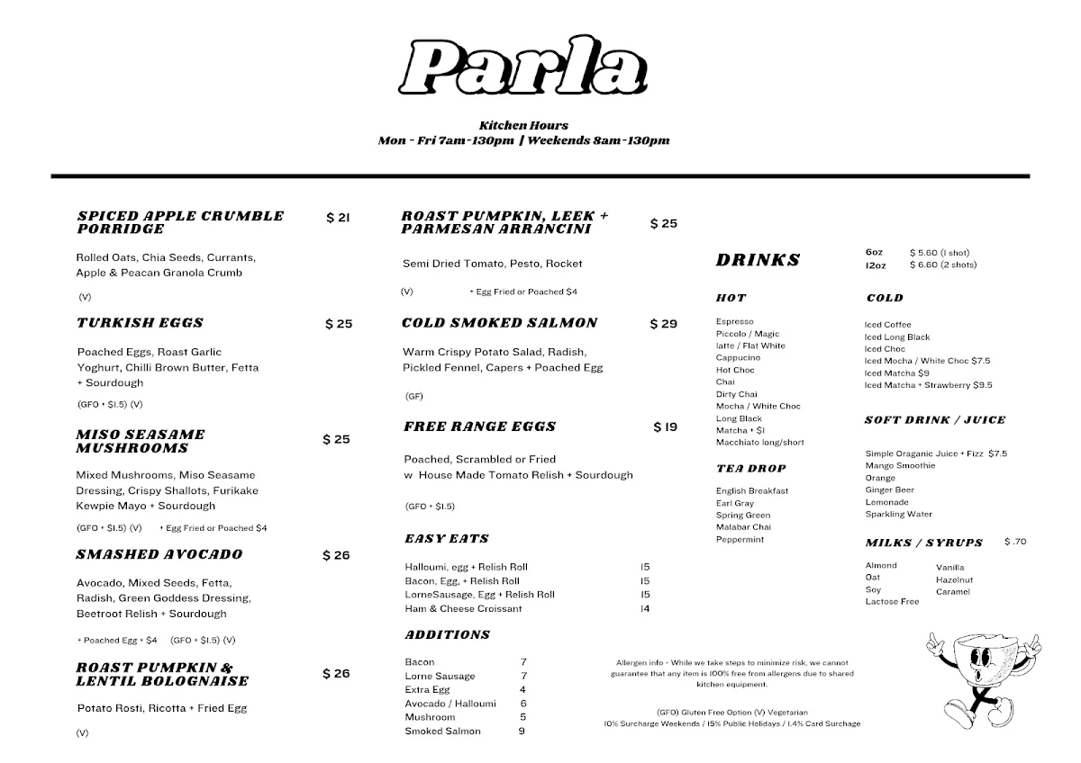 Menu, Parla