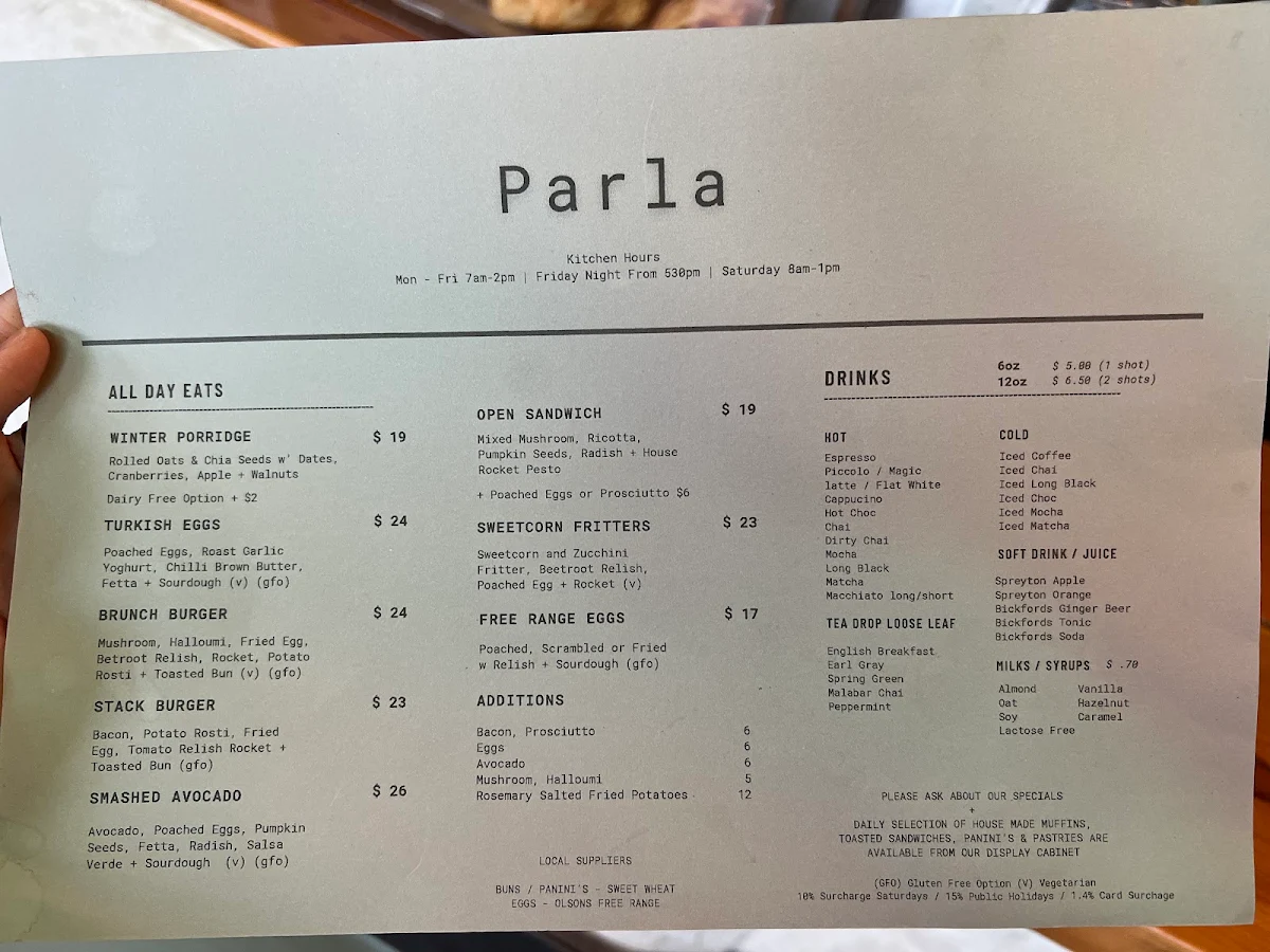 Menu, Parla