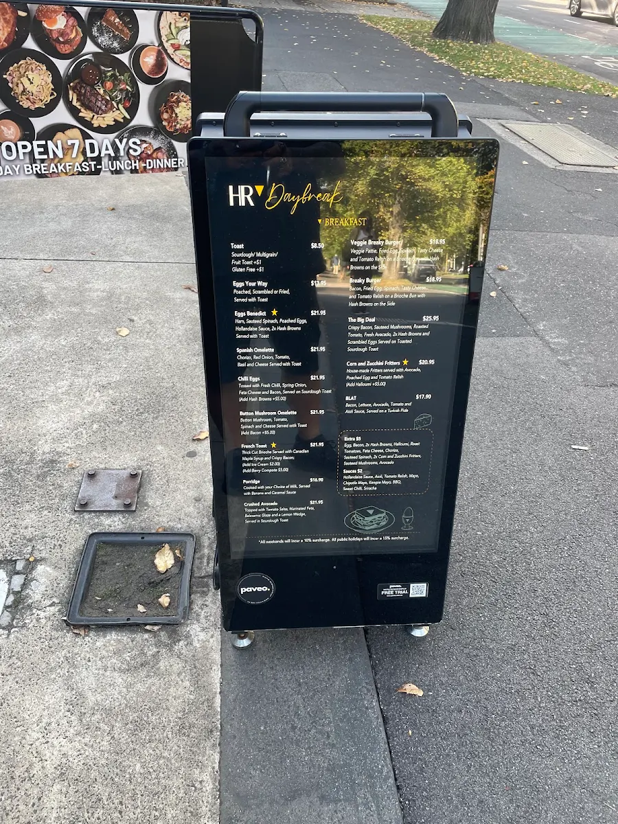 Menu, HR Cafe & Bar