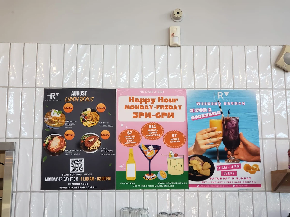 Menu, HR Cafe & Bar