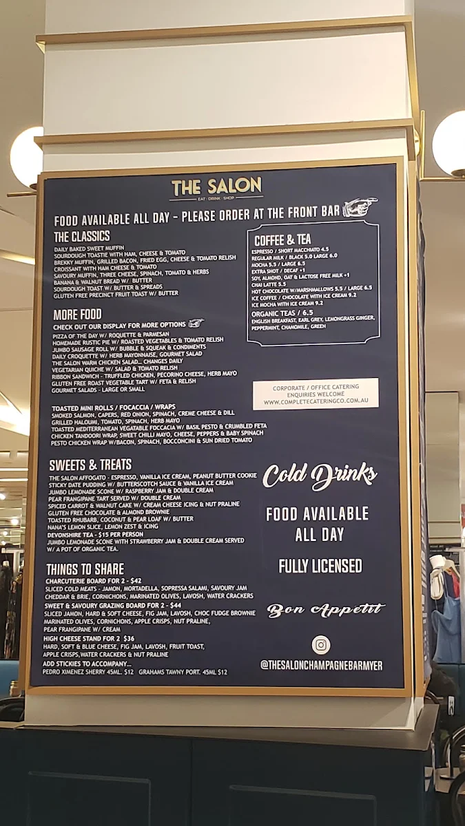 Menu, The Salon Champagne Bar & Eatery