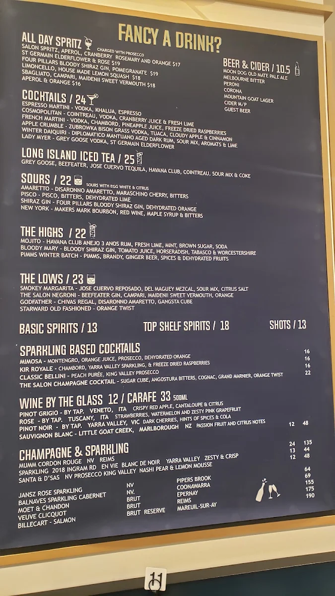 Menu, The Salon Champagne Bar & Eatery