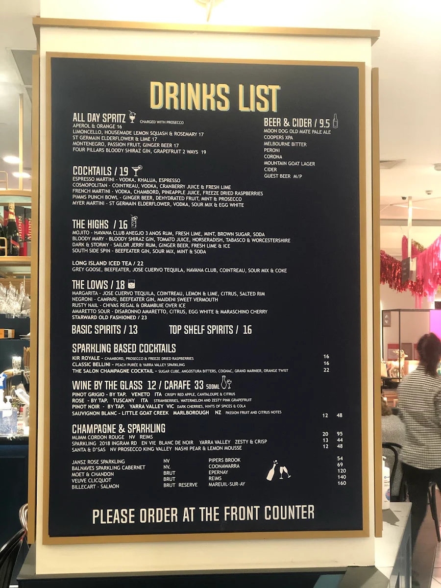 Menu, The Salon Champagne Bar & Eatery