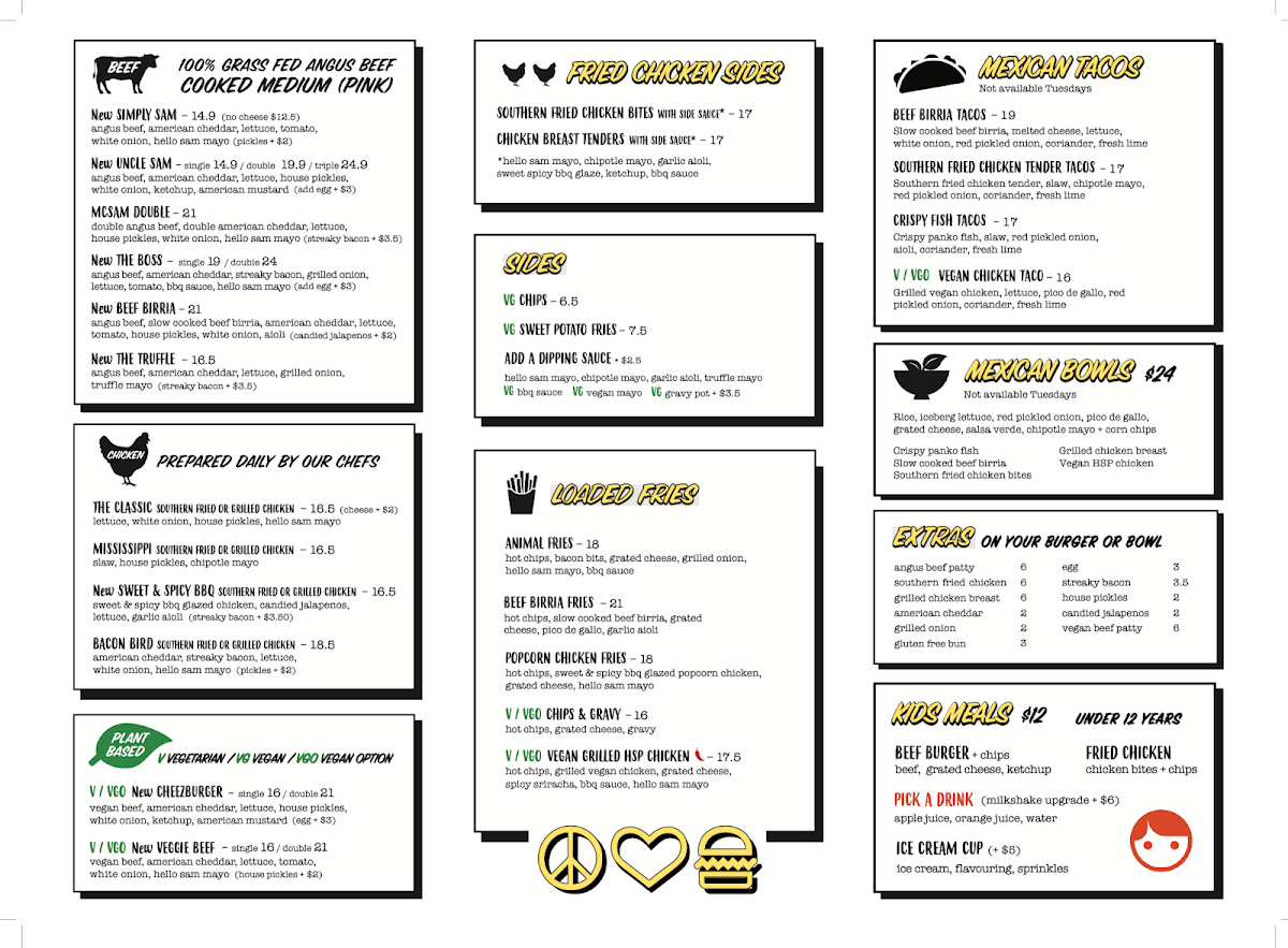 Menu, Hello Sam Bentleigh East