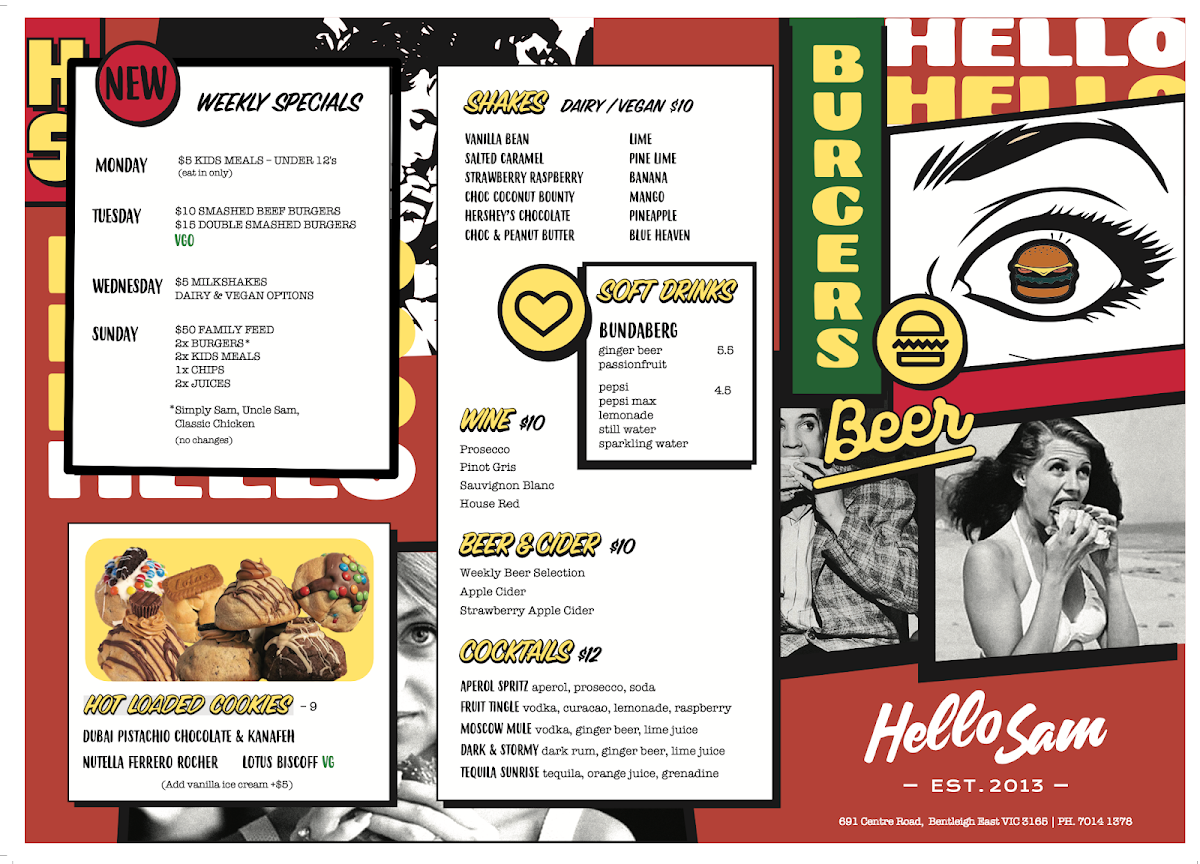 Menu, Hello Sam Bentleigh East
