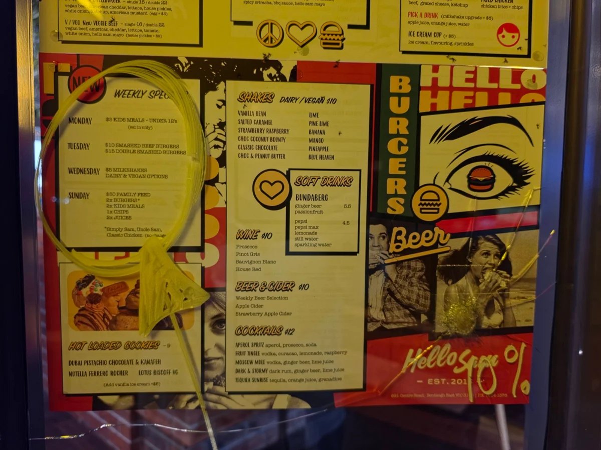 Menu, Hello Sam Bentleigh East