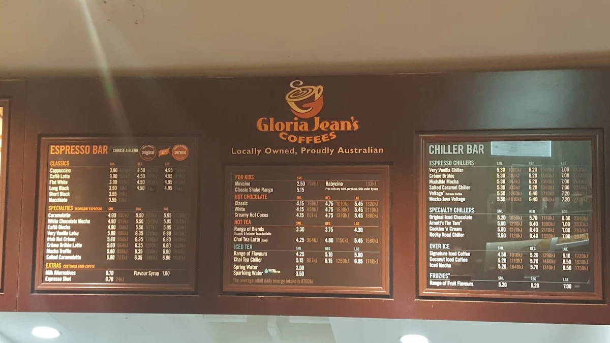 Menu, Gloria Jean's Sydney Central Plaza
