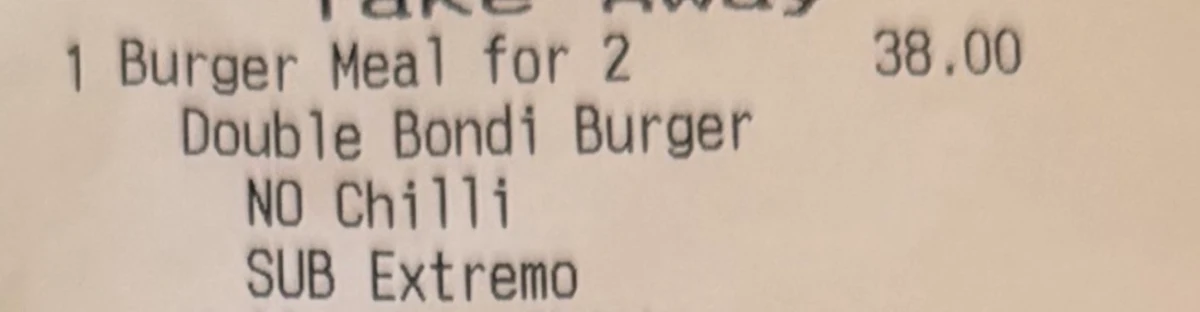 Menu, Oporto Westfield Bondi Junction