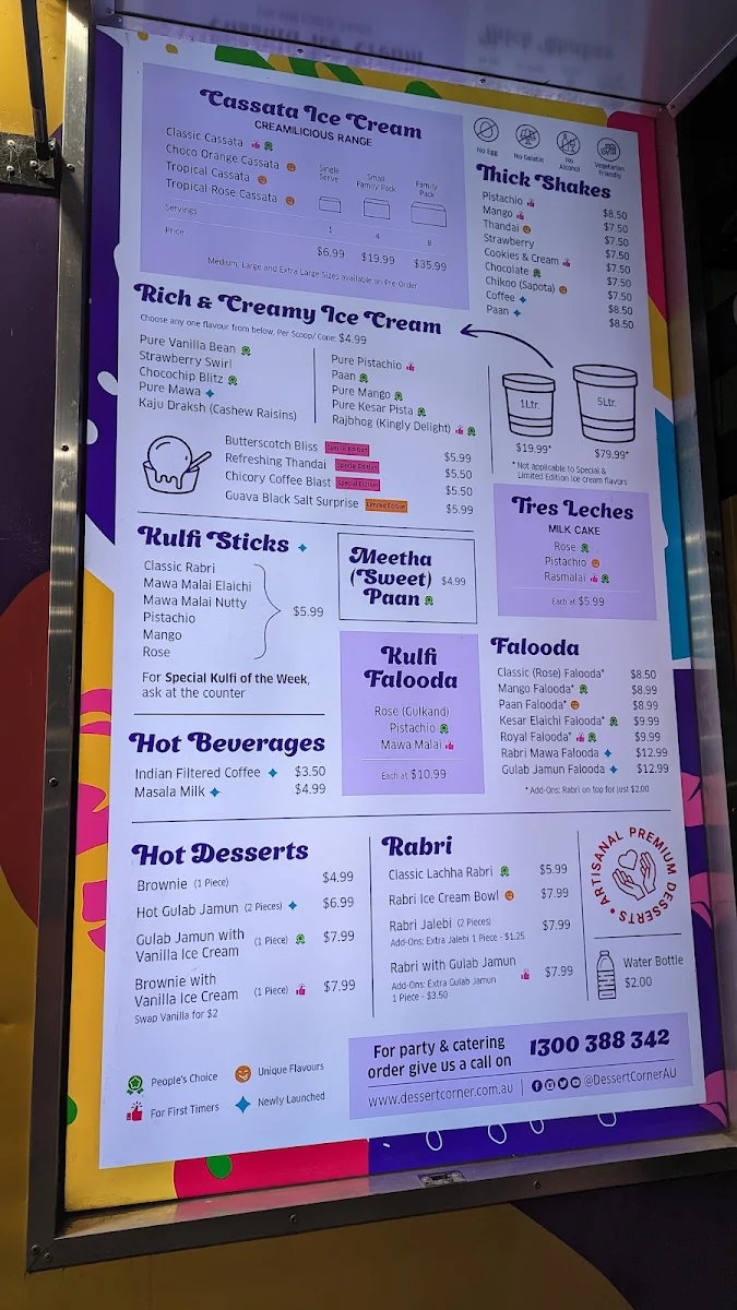Menu, Dessert Corner On Wheels Clayton