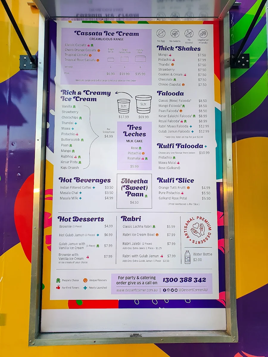 Menu, Dessert Corner On Wheels Clayton