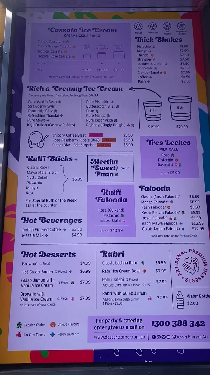 Menu, Dessert Corner On Wheels Clayton