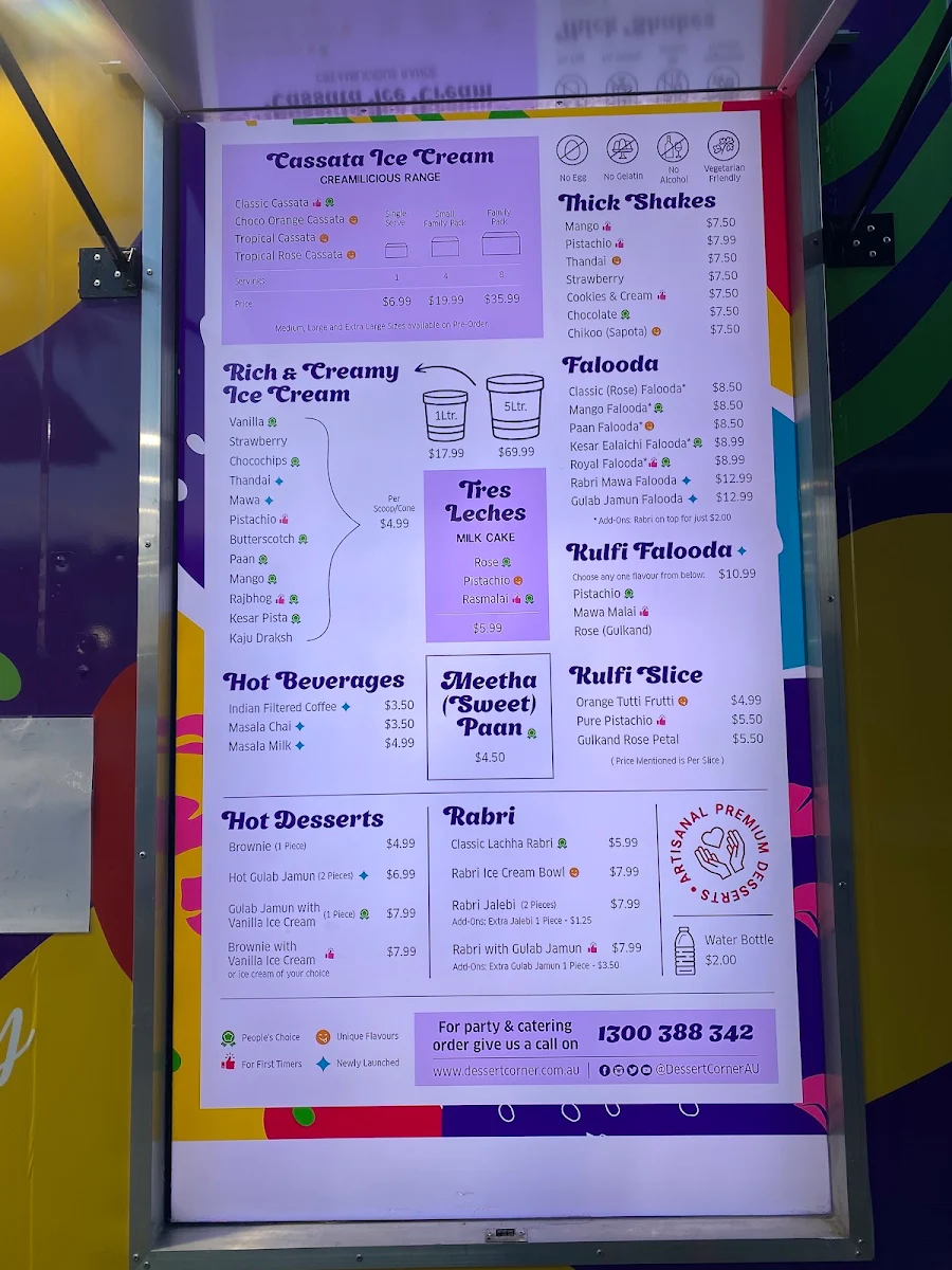 Menu, Dessert Corner On Wheels Clayton