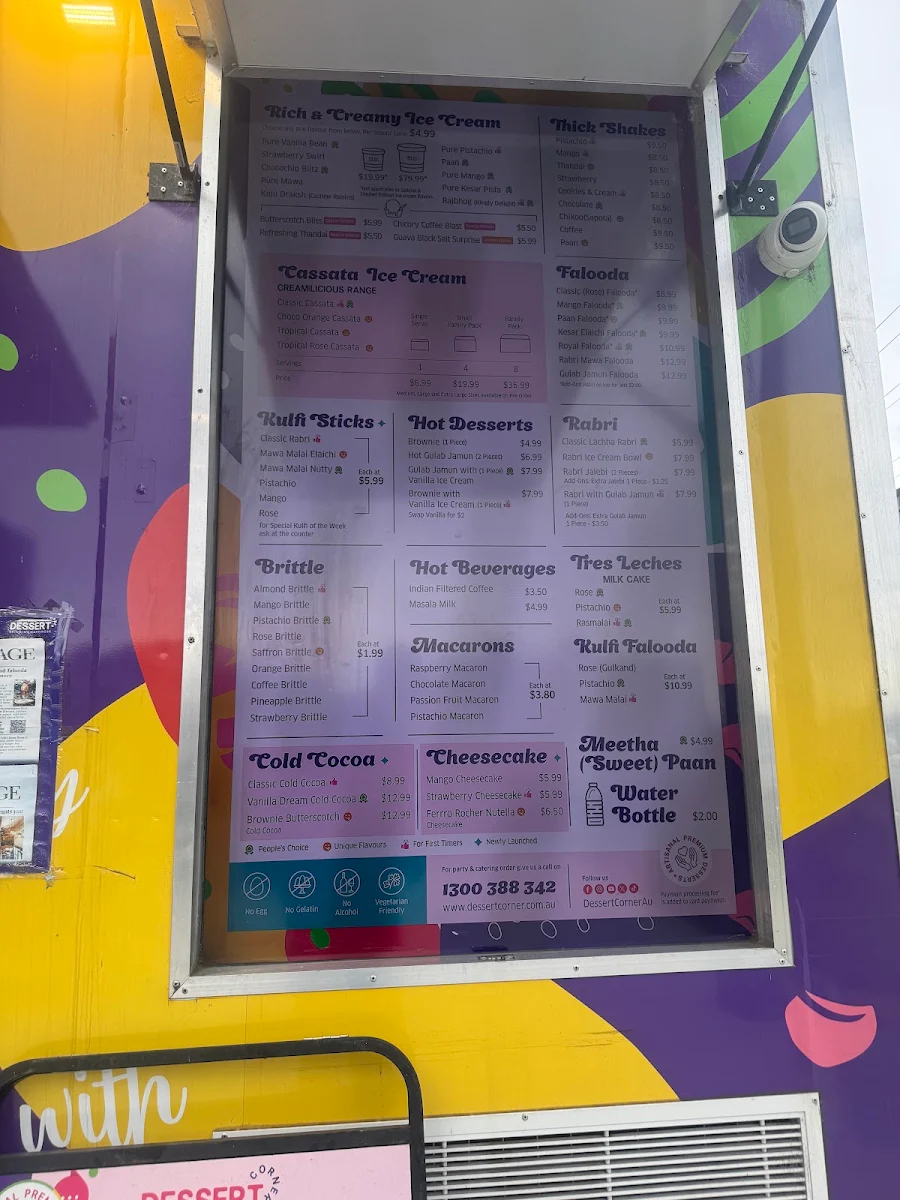 Menu, Dessert Corner On Wheels Clayton