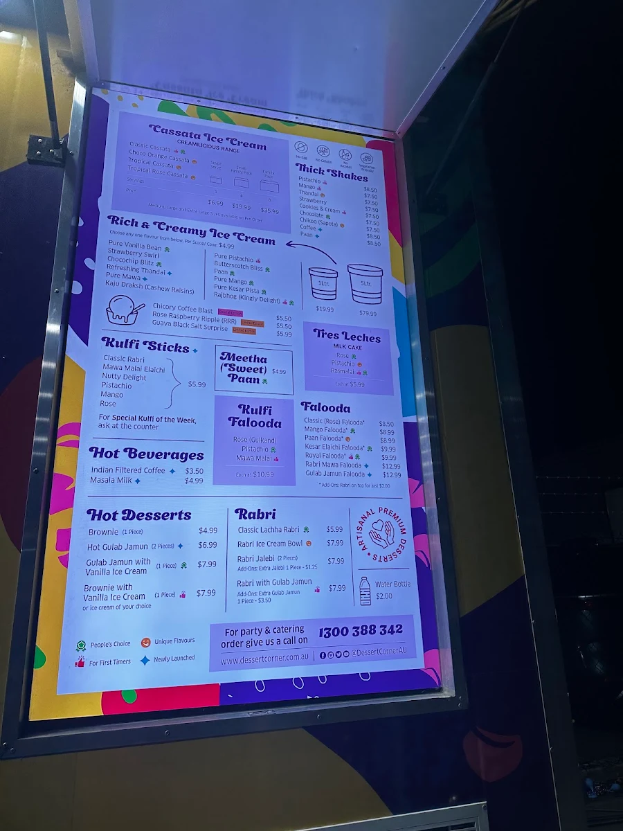 Menu, Dessert Corner On Wheels Clayton
