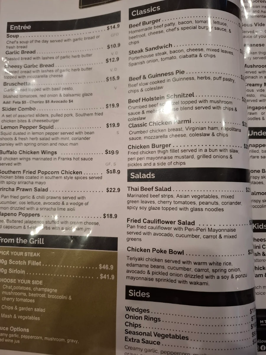 Menu, Mount Henry Tavern