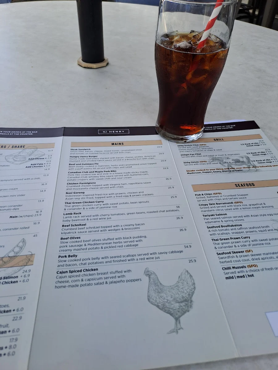 Menu, Mount Henry Tavern