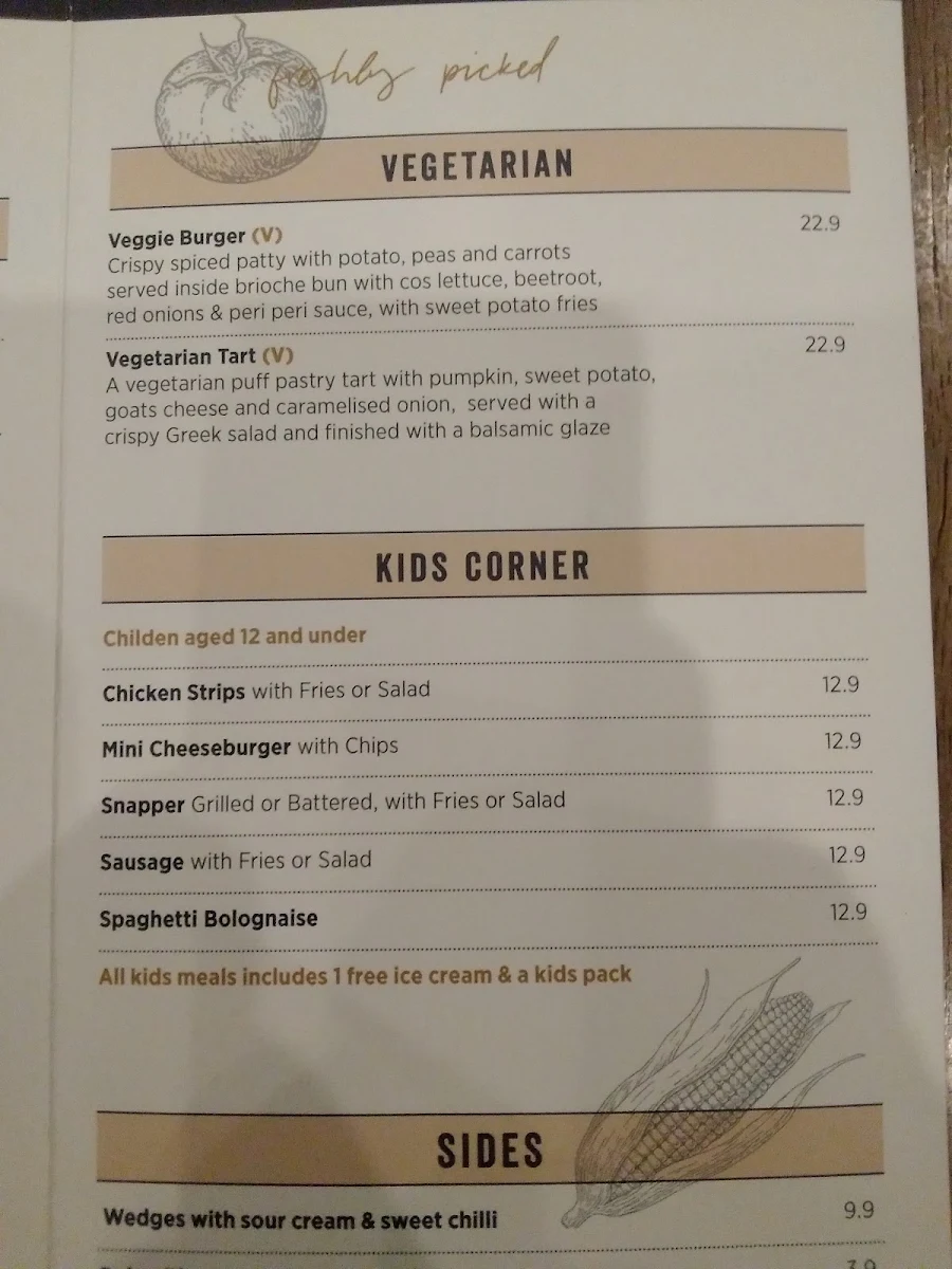 Menu, Mount Henry Tavern