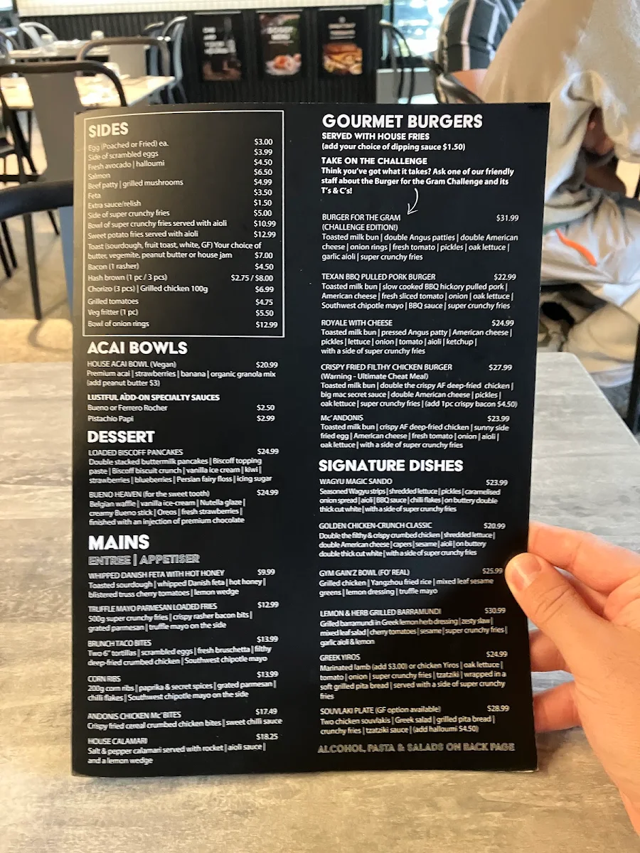 Menu, Andonis Cafe & Bar, Fortitude Valley