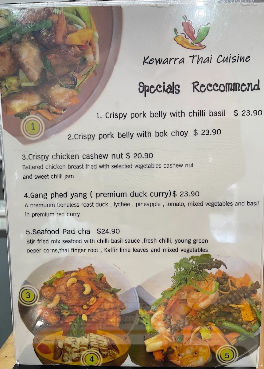 Menu, Kewarra Thai Cuisine