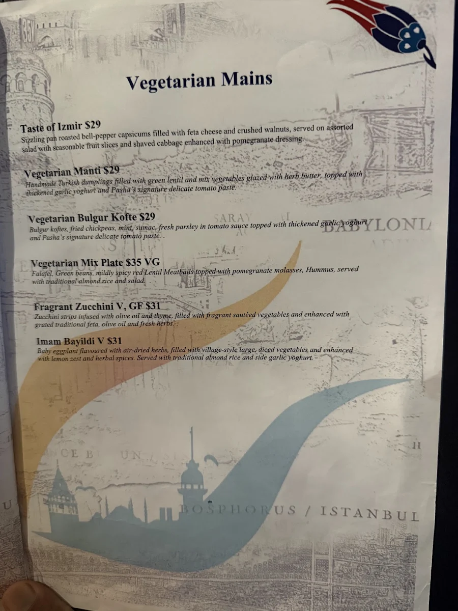 Menu, Pasha's Restaurant