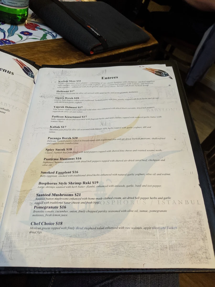 Menu, Pasha's Restaurant
