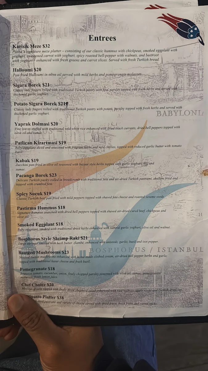 Menu, Pasha's Restaurant