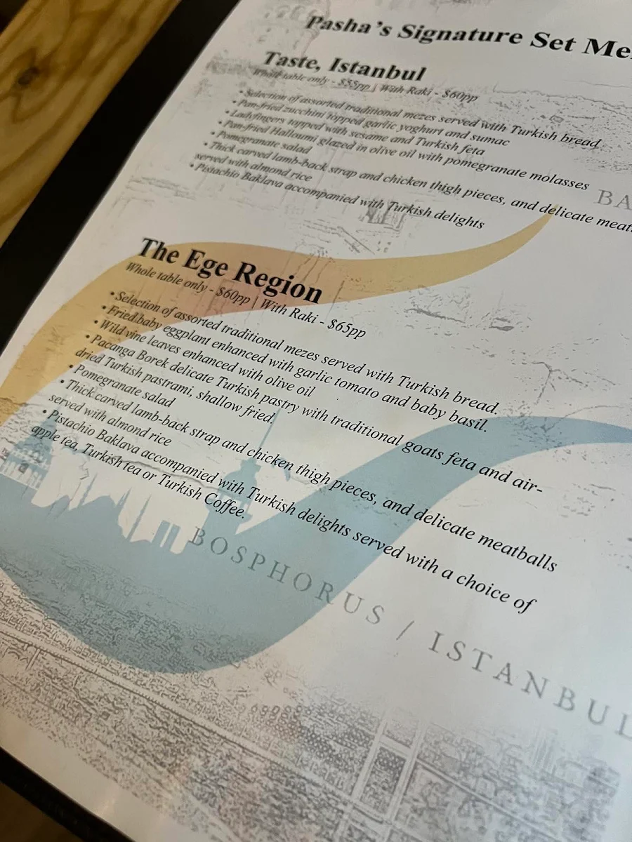 Menu, Pasha's Restaurant